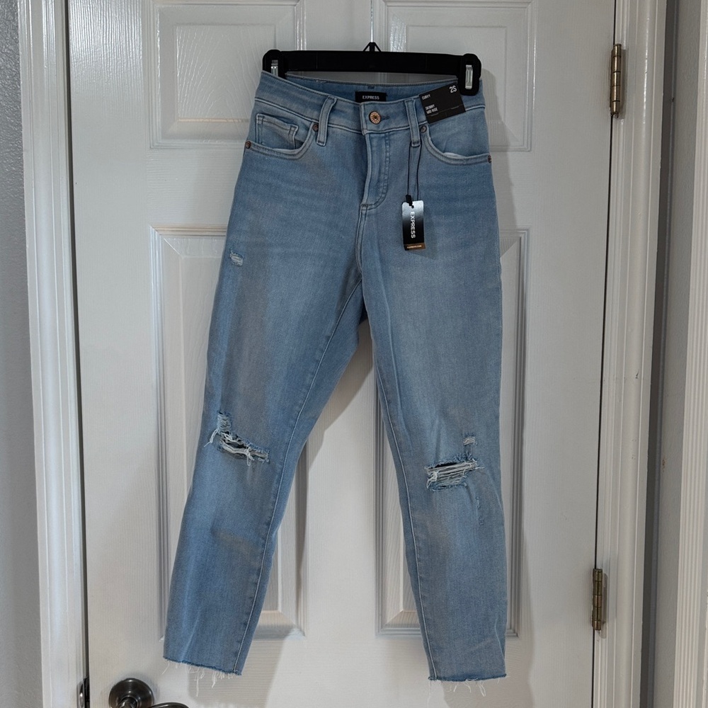Express Light Blue Curvy Skinny Mid Rise Jeans
